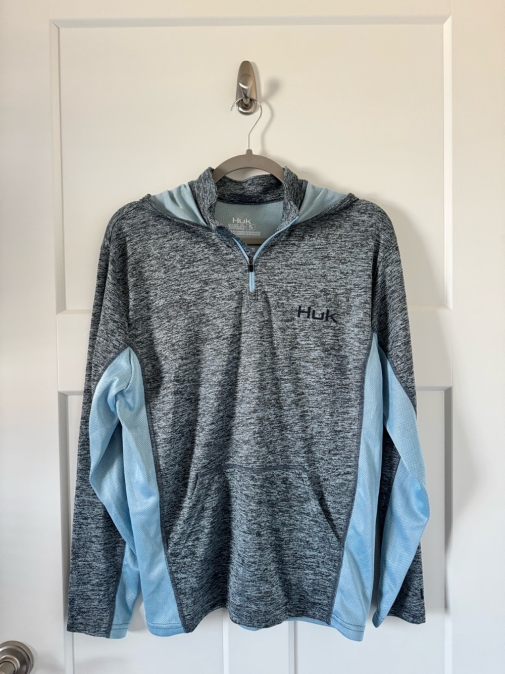 Huk Coldfront Icon X Long Sleeve Hoodie Baltic Sea Heather Fishing Size S - Picture 2 of 16